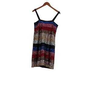 Gap Sequin Dress XS Crazy Stripe Sequence  Mini Rainbow Party Disco Y2K 90s Rave